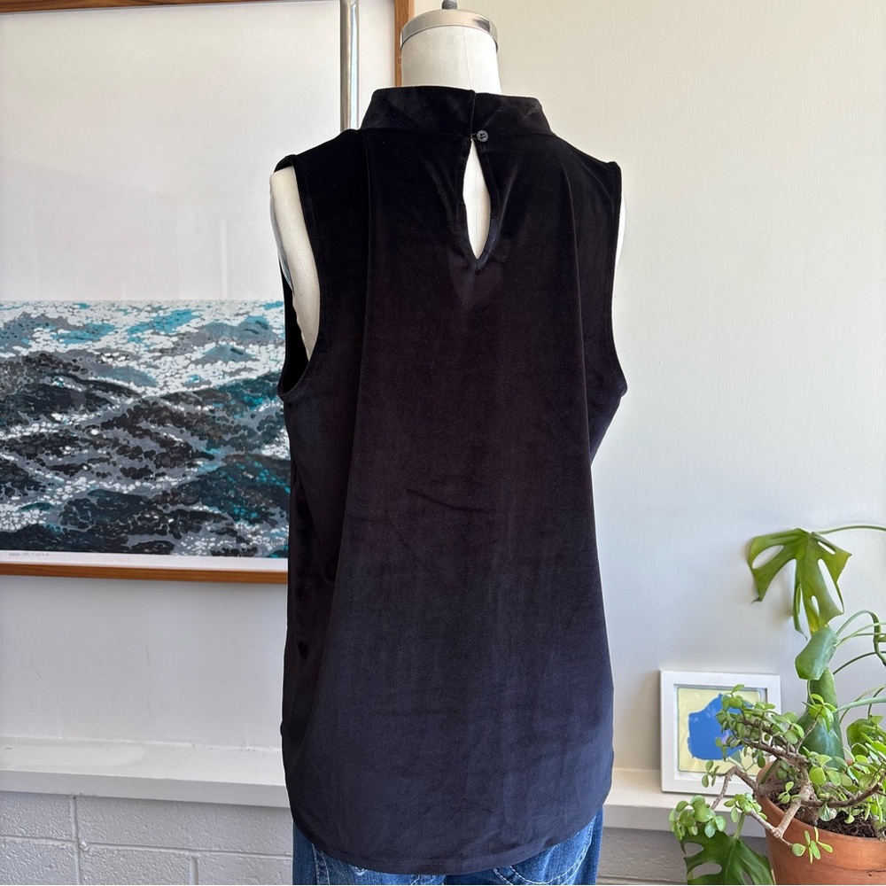 LOFT Black Sleeveless Velvet Mock Turtleneck Top Medium - Picture 4 of 8